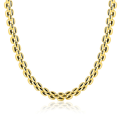 ZINZI gold plated zilveren brede rolex-style schakel-collier 8mm breed 43cm