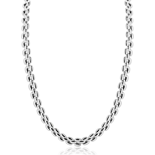 ZINZI zilveren brede rolex-style schakel-collier 8mm breed 43cm