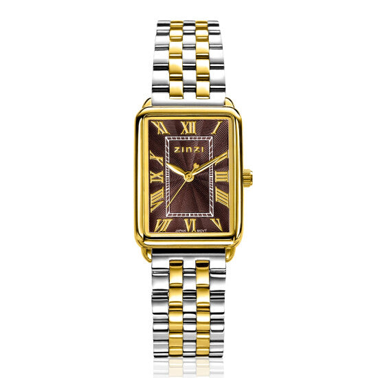 ZINZI Horloge Elegance 28 MM Bruine Wijzerplaat Bi-Colour