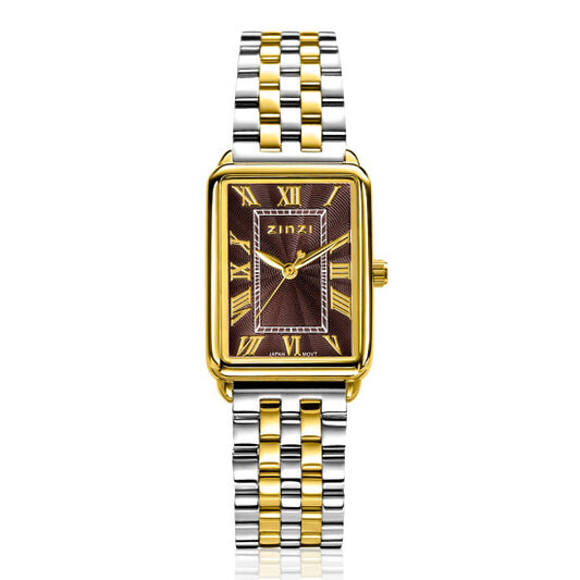 ZINZI Horloge Elegance 28 MM Bruine Wijzerplaat Bi-Colour