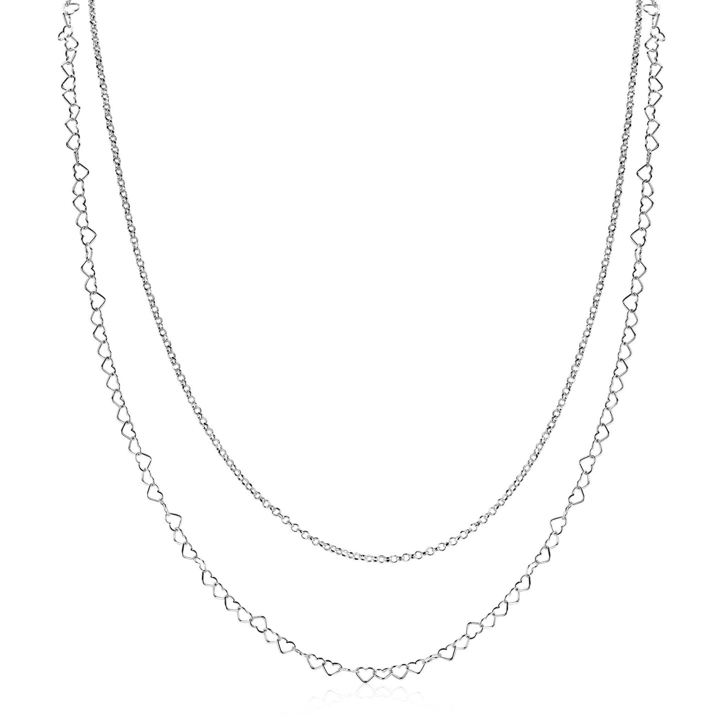 ZINZI zilveren dubbele schakelketting 40–45cm met fijne hartvormige schakels