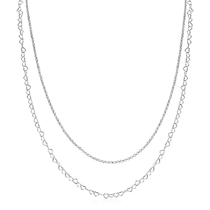 ZINZI zilveren dubbele schakelketting 40–45cm met fijne hartvormige schakels
