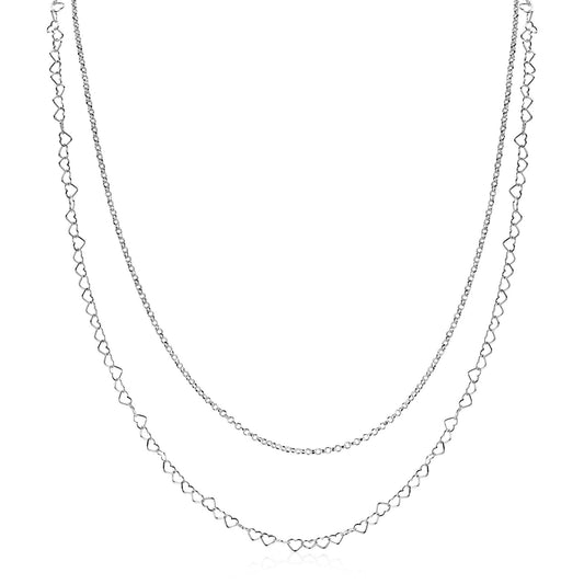 ZINZI zilveren dubbele schakelketting 40–45cm met fijne hartvormige schakels